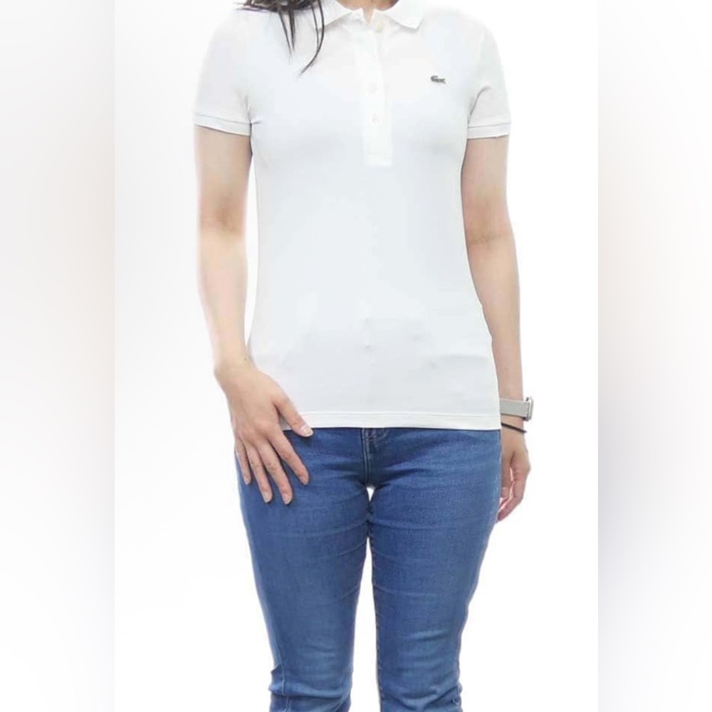 Lacoste Women’s Slim Fit Button Up Collared Polo Short Sleeve Size 14